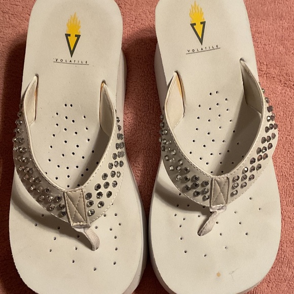 Volatile  White Platform Sandals with Rhinestones - Picture 5 of 5